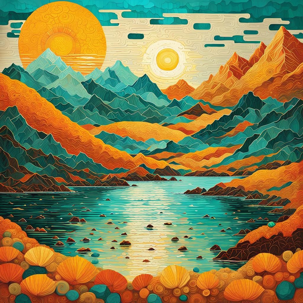 Glowing Turquoise Seascape at Autumn Sunrise