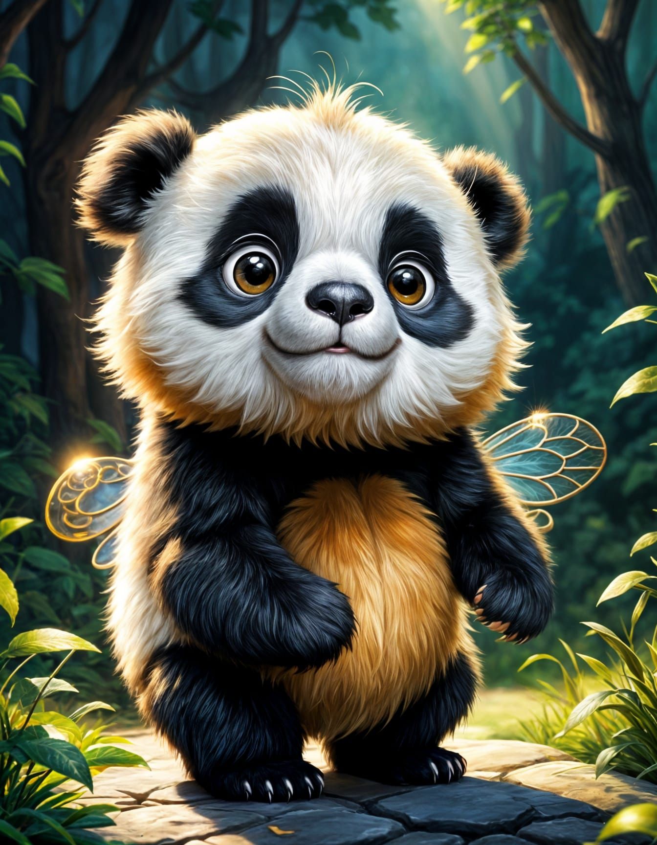 Whimsical Panda Bee Hybrid in Storybook Art