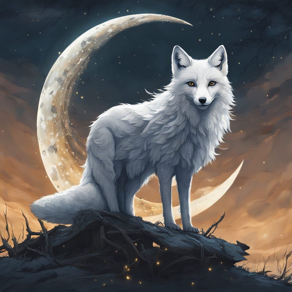 Majestic Fox Under Crescent Moon