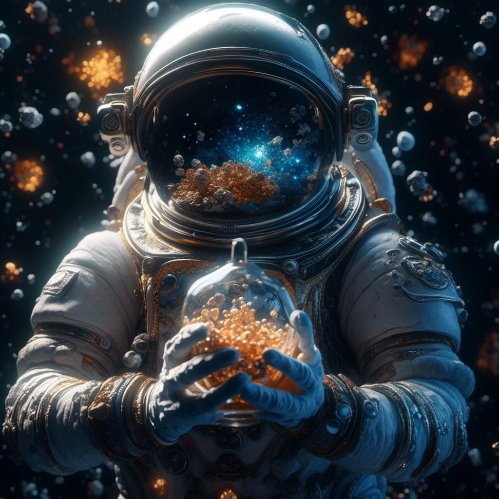 Astronaut of Stars Holding Mushroom, Digital Art