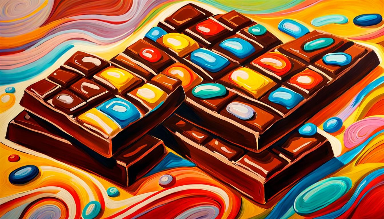 Colorful Chocolate Bars in Vibrant Impasto Oil Painting