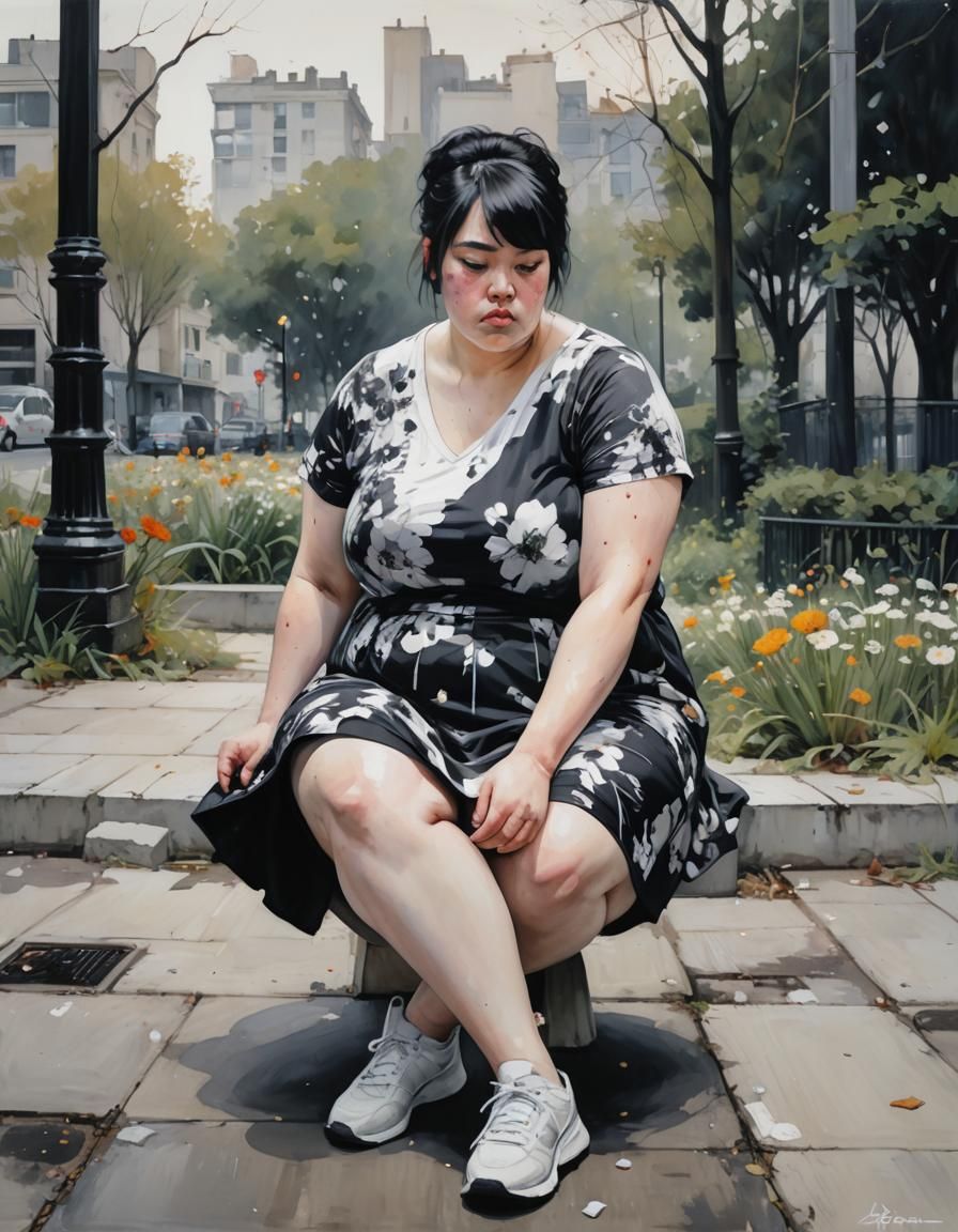 Woman in Floral Dress: An Impressionistic Oil Painting