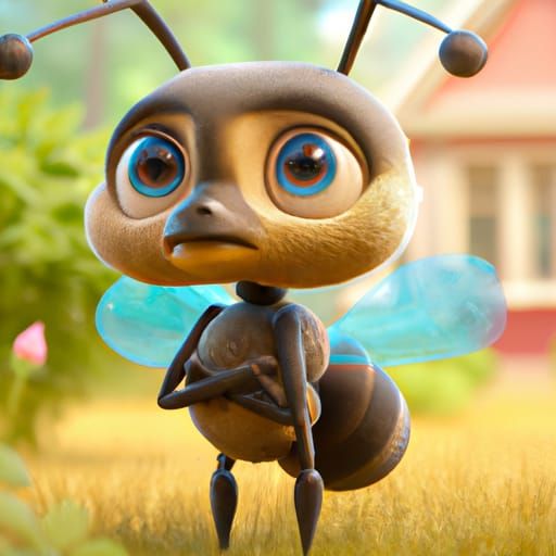 Adorable Baby Ant with House: Pixar-Style Illustration