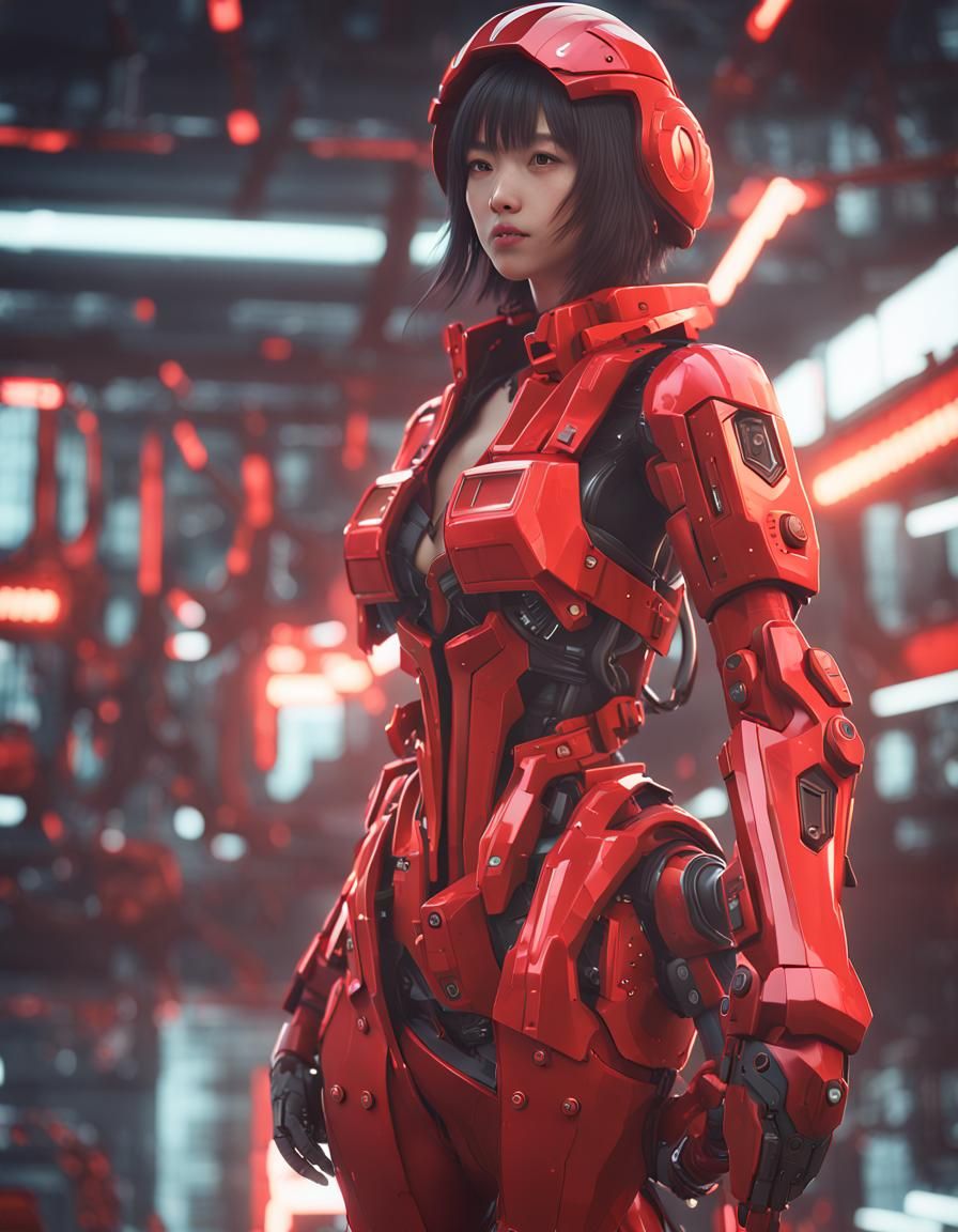 Anime Mech Woman in Cyberpunk City
