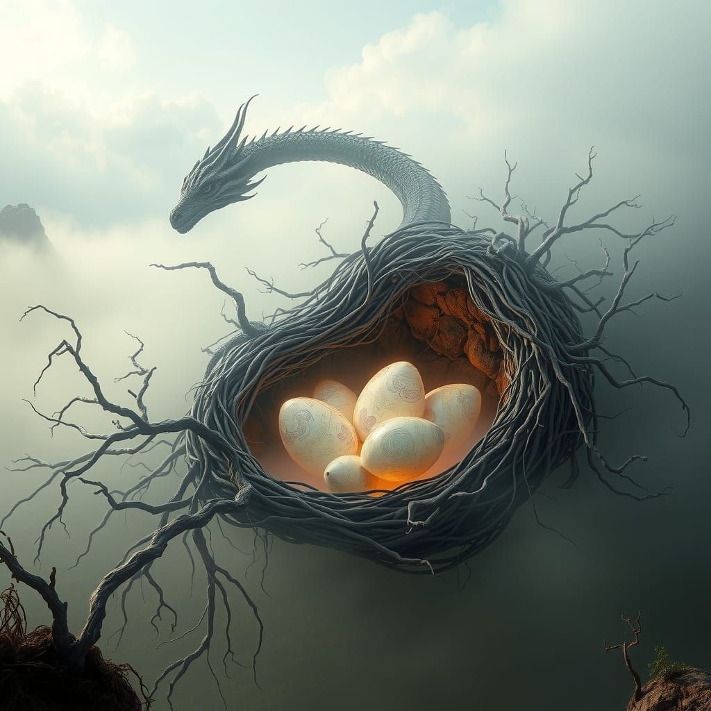 Dreamlike Dragon Nest in a Mystical Realm