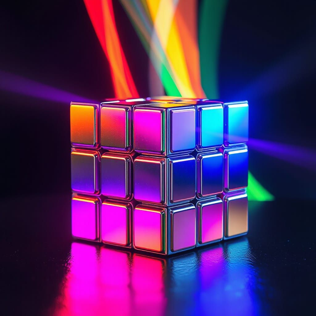 Vibrant Digital Art of Metallic Rubic's Cube