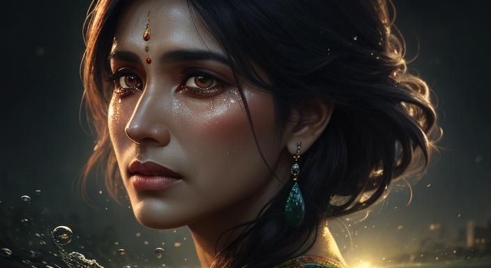 Hyperrealistic Tree Crying Tears into River