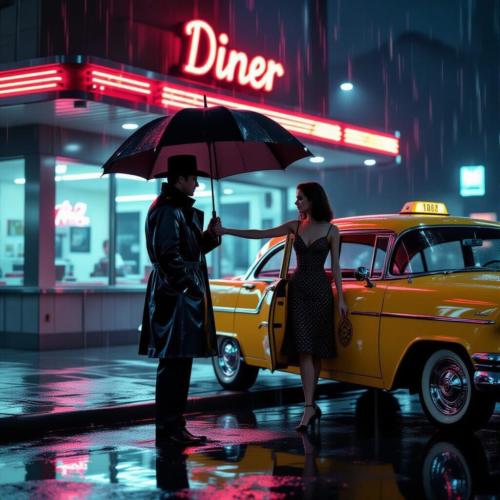 Neon City Diner: Rainy Night Rendezvous