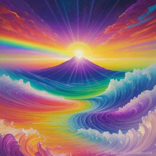 Rainbow Light Bathed Poetry Scroll, Abstract Art