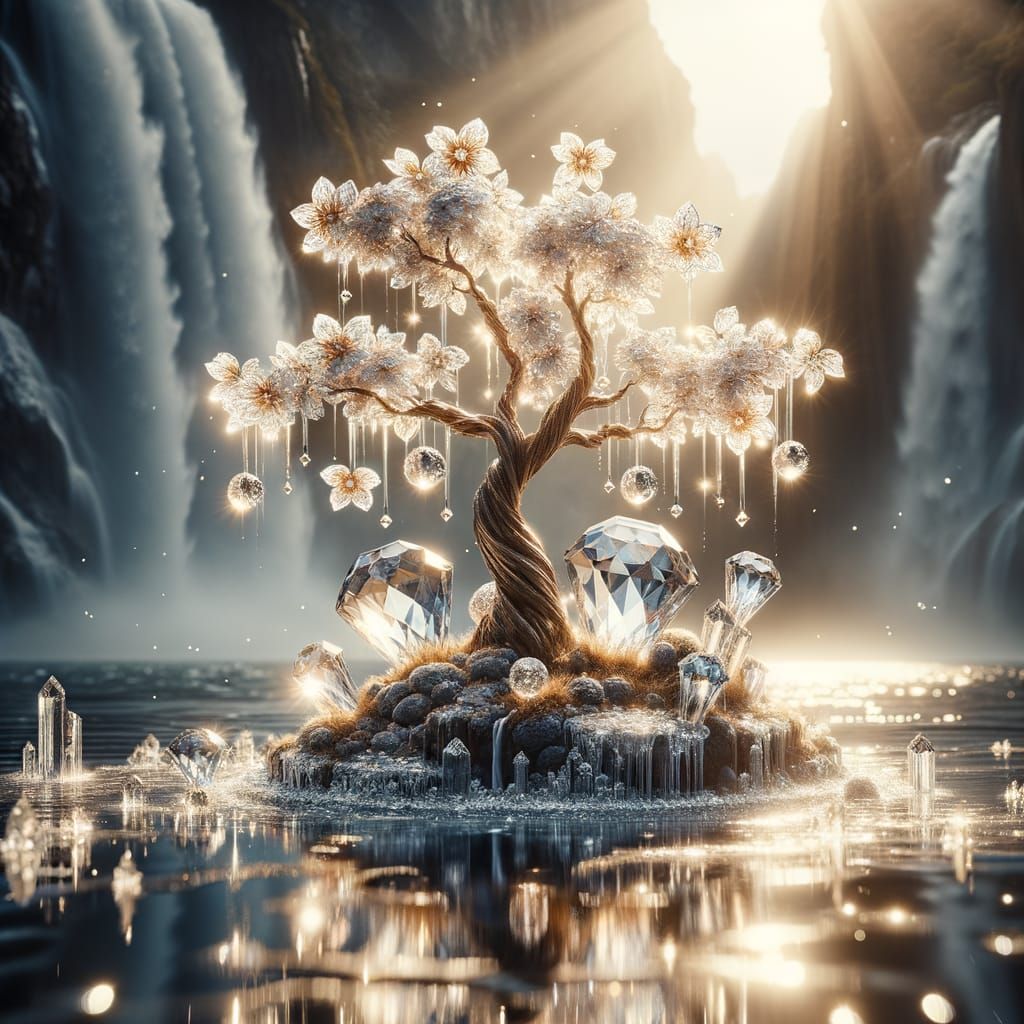 Diamond Sakura Tree Reflected in Frozen Lake