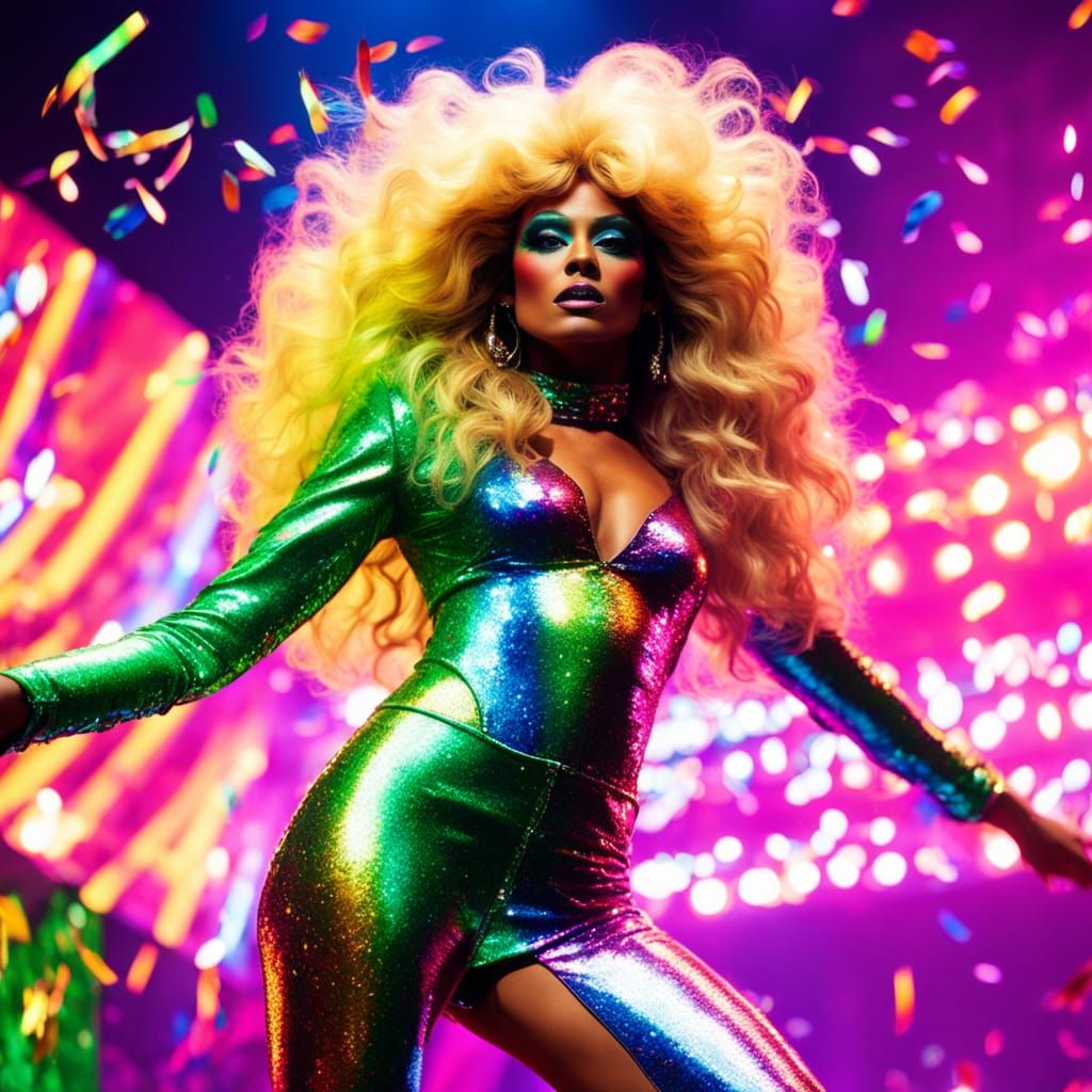 Drag Queen Showstopper in Rainbow Bodysuit