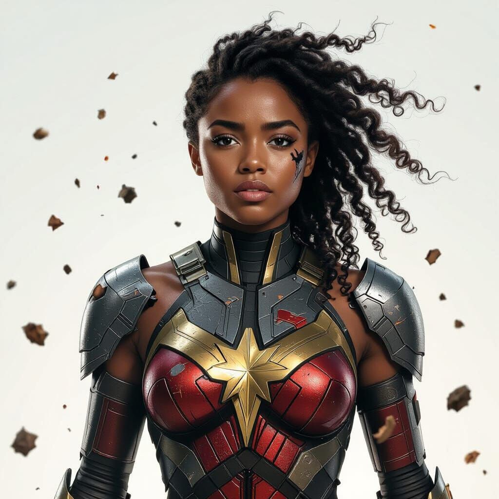 Black Heroine's Metallic Body After Intense Battle