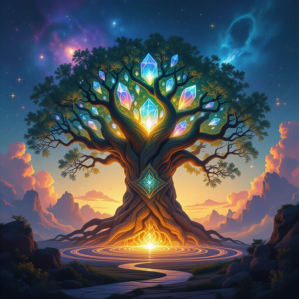 Ancient Tree of Life Nexus of Dimensions with Ethereal Cryst...