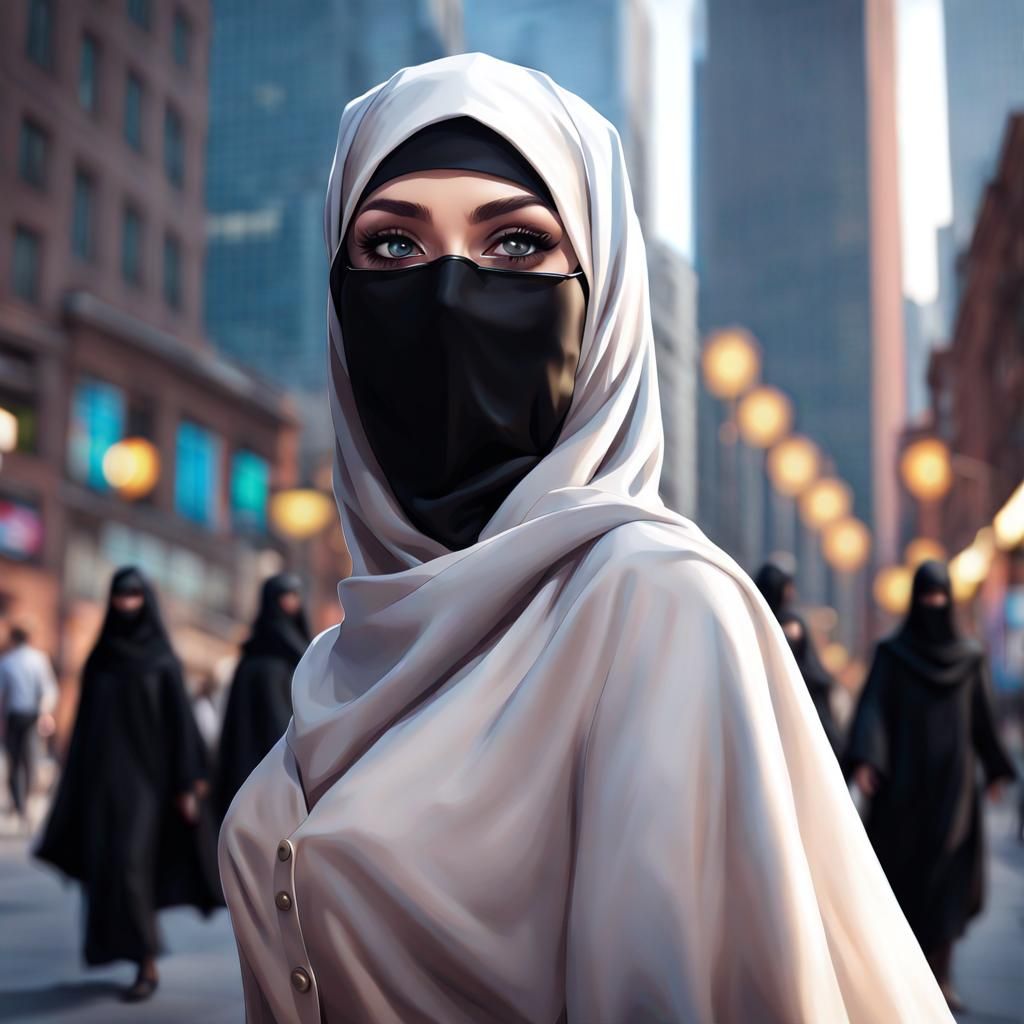 Beautiful Niqabi Woman Portrait in Modern City
