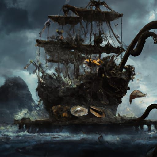 Pirate Ship Under Attack: Epic Digital Matte Painting