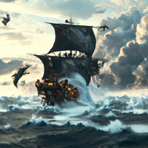 Pirate Battleship Under Attack: Epic Digital Matte Painting