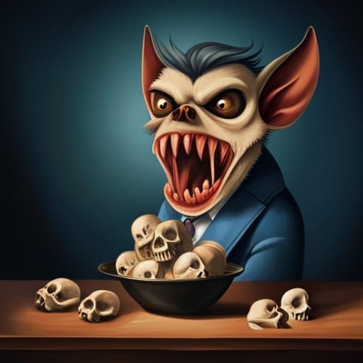 Sinister Fruit Bat Feast in Photo Noir Style