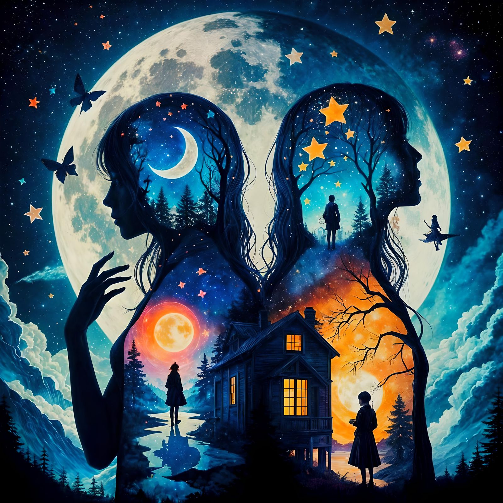 Macabre Silhouette of Stars in Anime Style