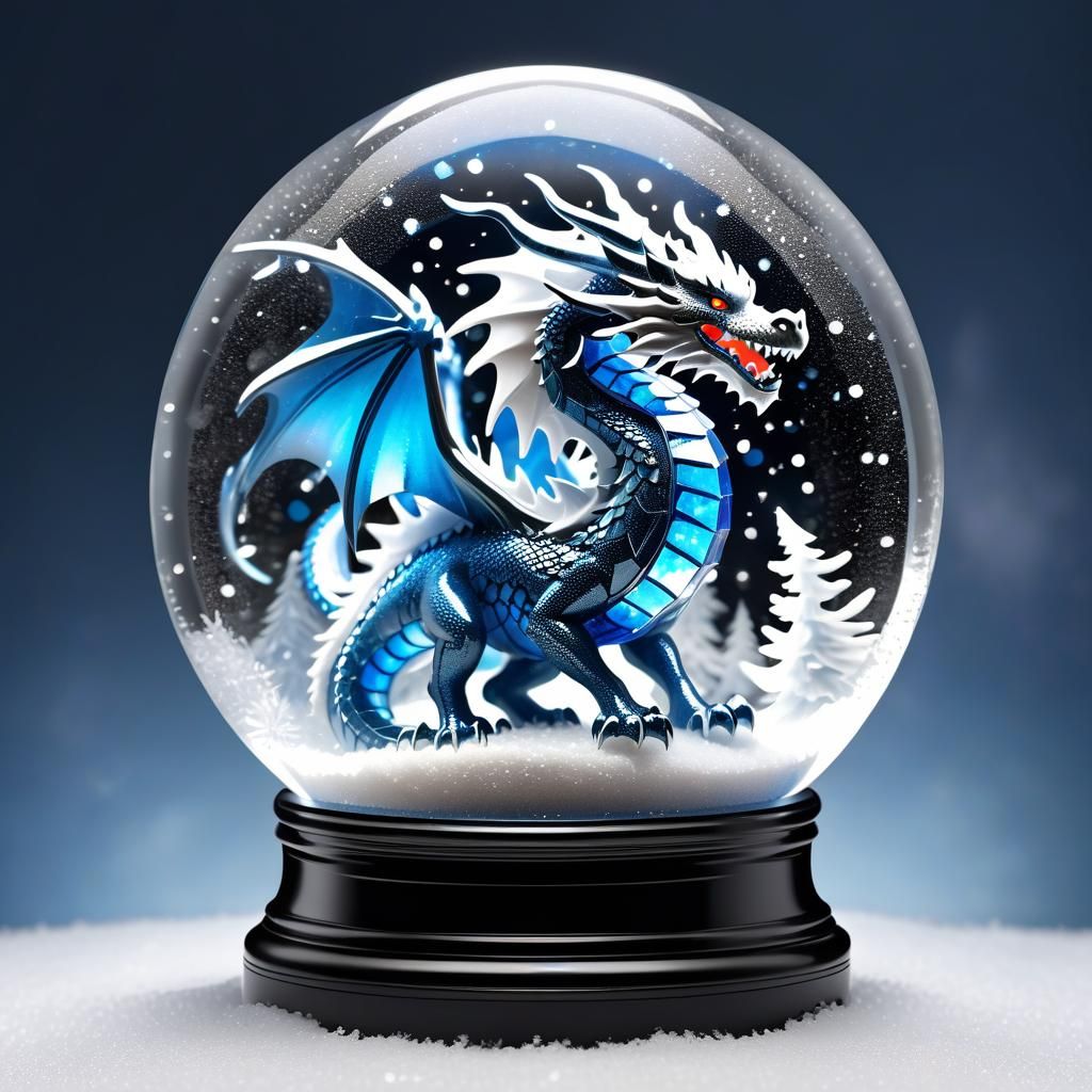 Ice Dragon Snow Globe at Night