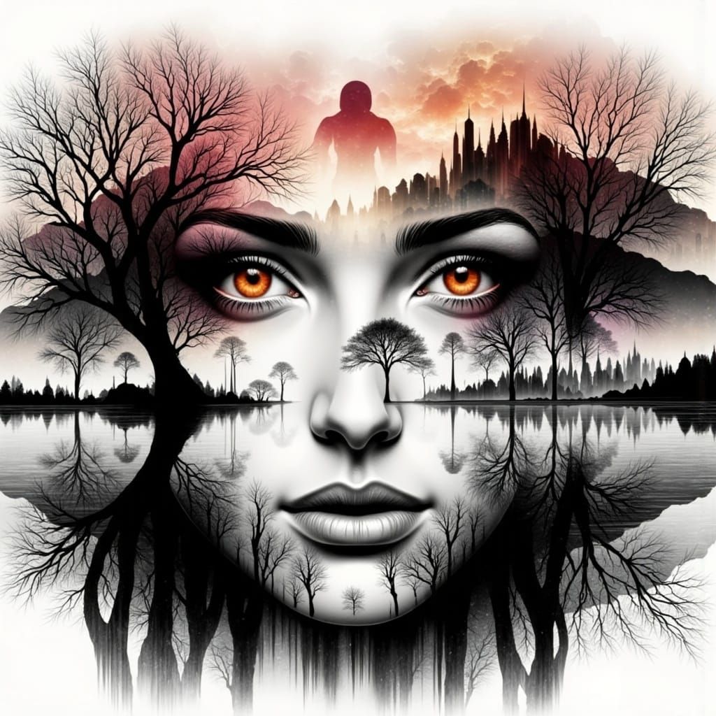 Dreamy Double Exposure: Forest Meets Cityscape