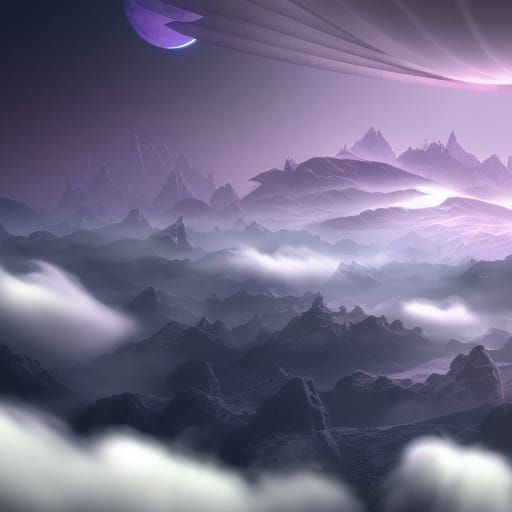 Sails Above Clouds in Purple Eclipse Digital Art