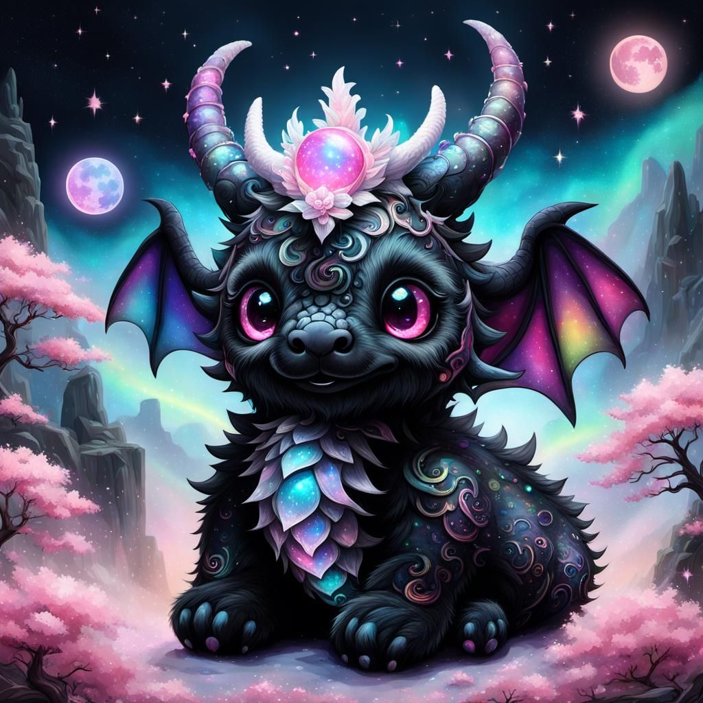 Adorable Fuzzy Dragon with Rainbow Antlers