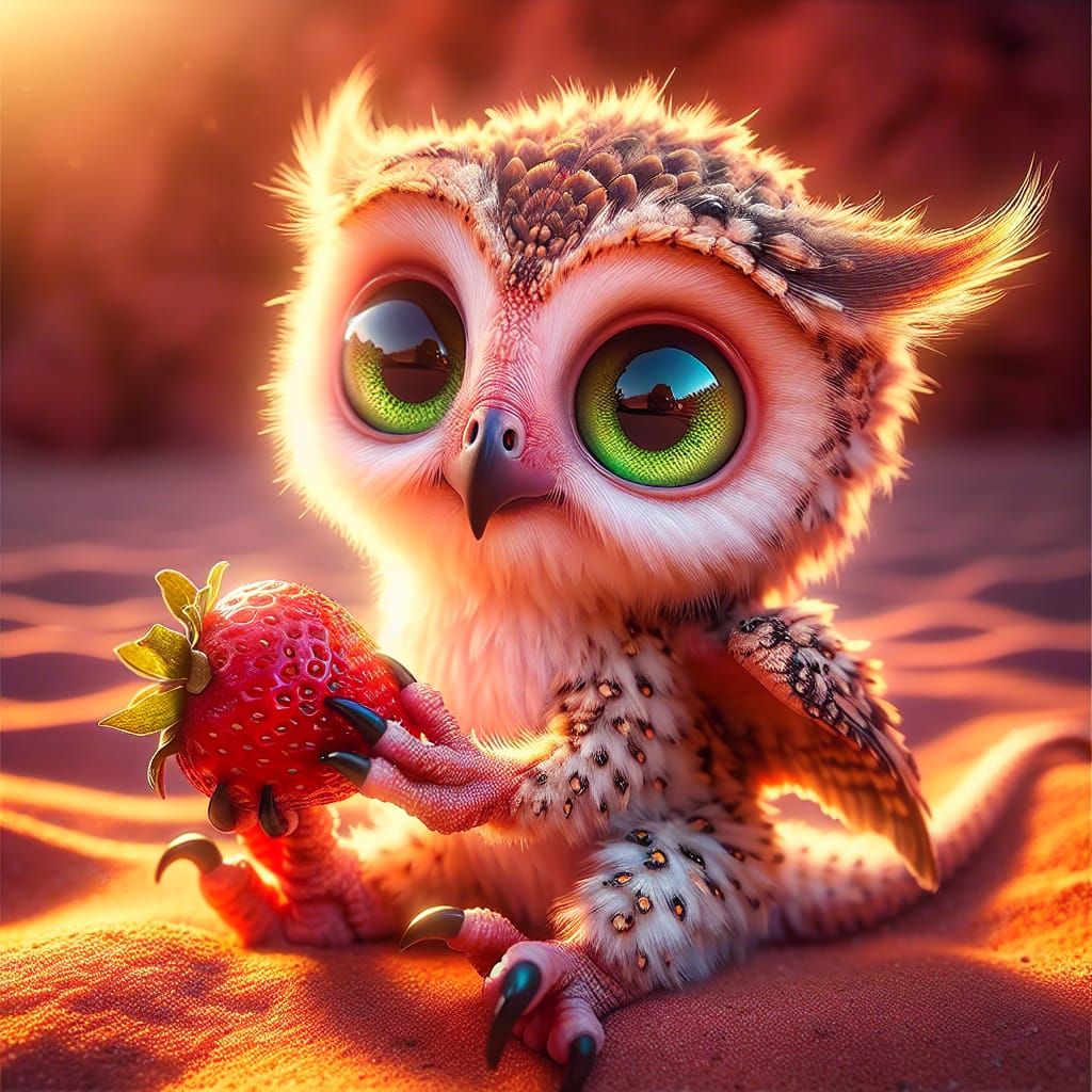 Heart-Melting Owl Lizard Hybrid in Desert Landscape