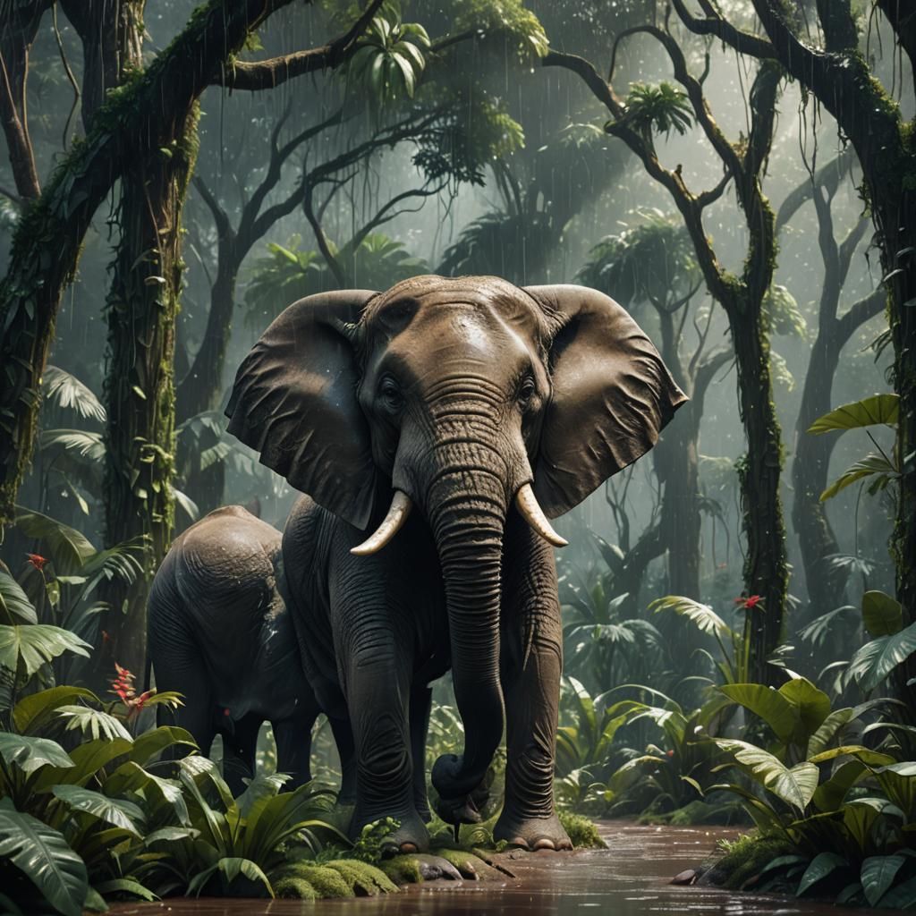 African Elephant in Rainforest: 3D Concept Art