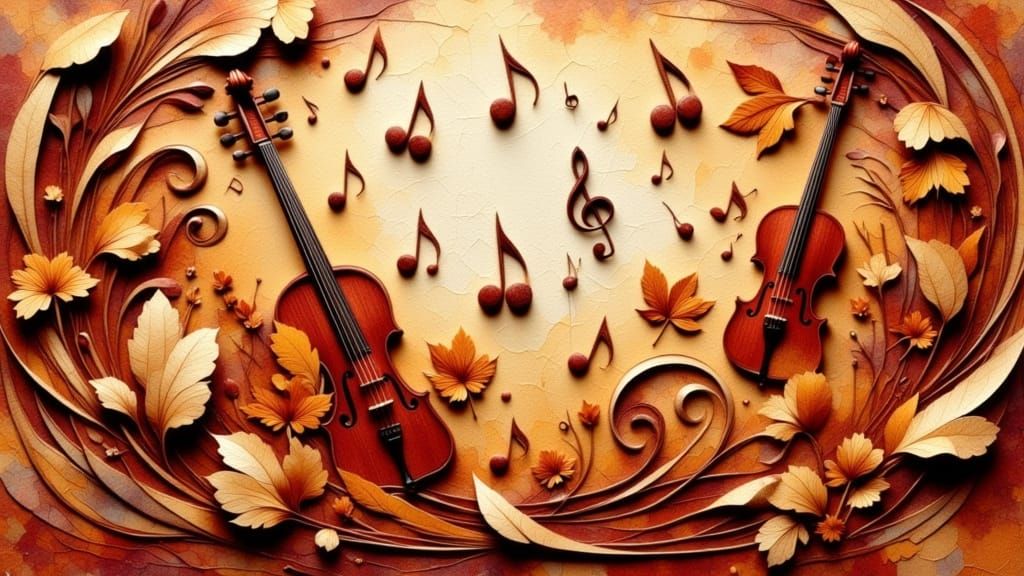 Musical Paper Cut Art with Violins in 3D Style