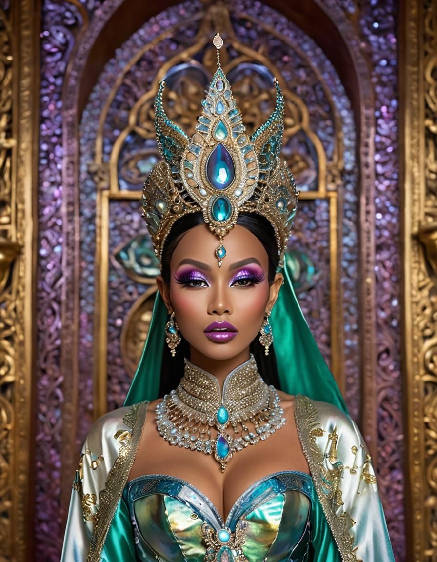 Ethereal Cambodian Goddess in Iridescent Slaanesh Attire, Se...
