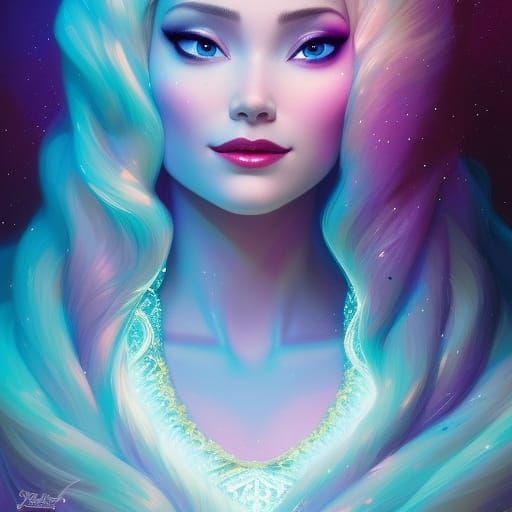 Aurora Borealis Goddess Portrait in Art Nouveau Style