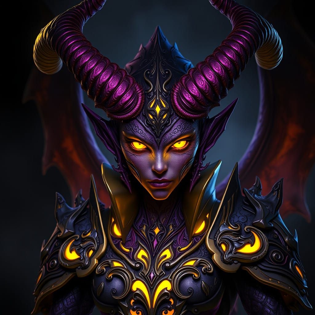 Majestic, Horned Female Demon in Dark Fantasy Art Nouveau