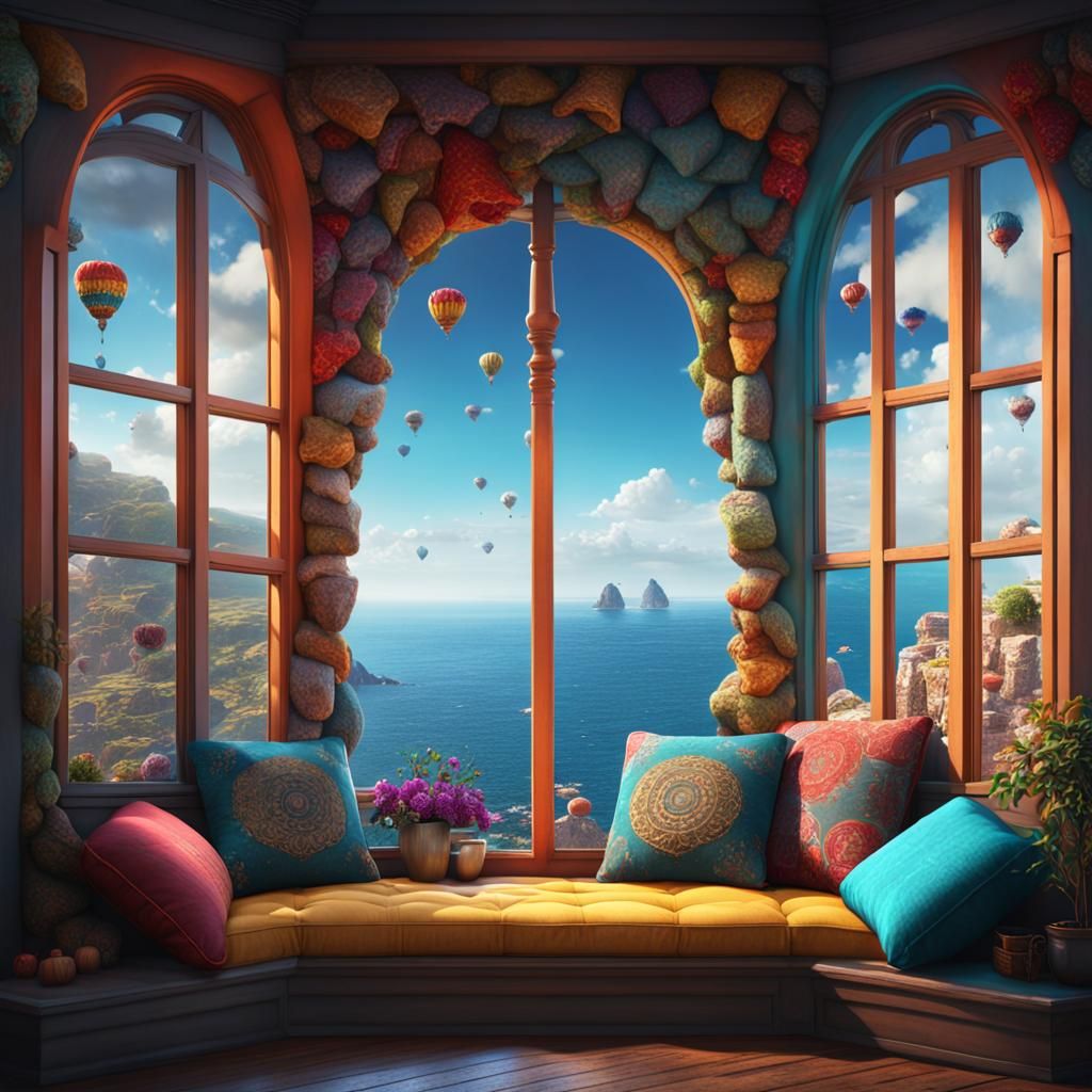 Window Seat Overlooking the Sea: Fantasy Concept Art