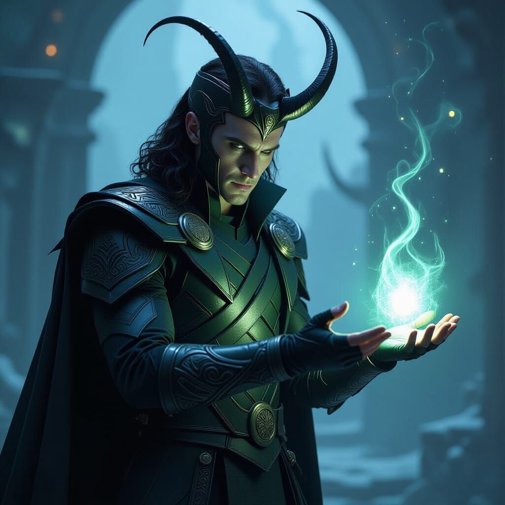Loki Casts a Spell in Dark Norse Armor