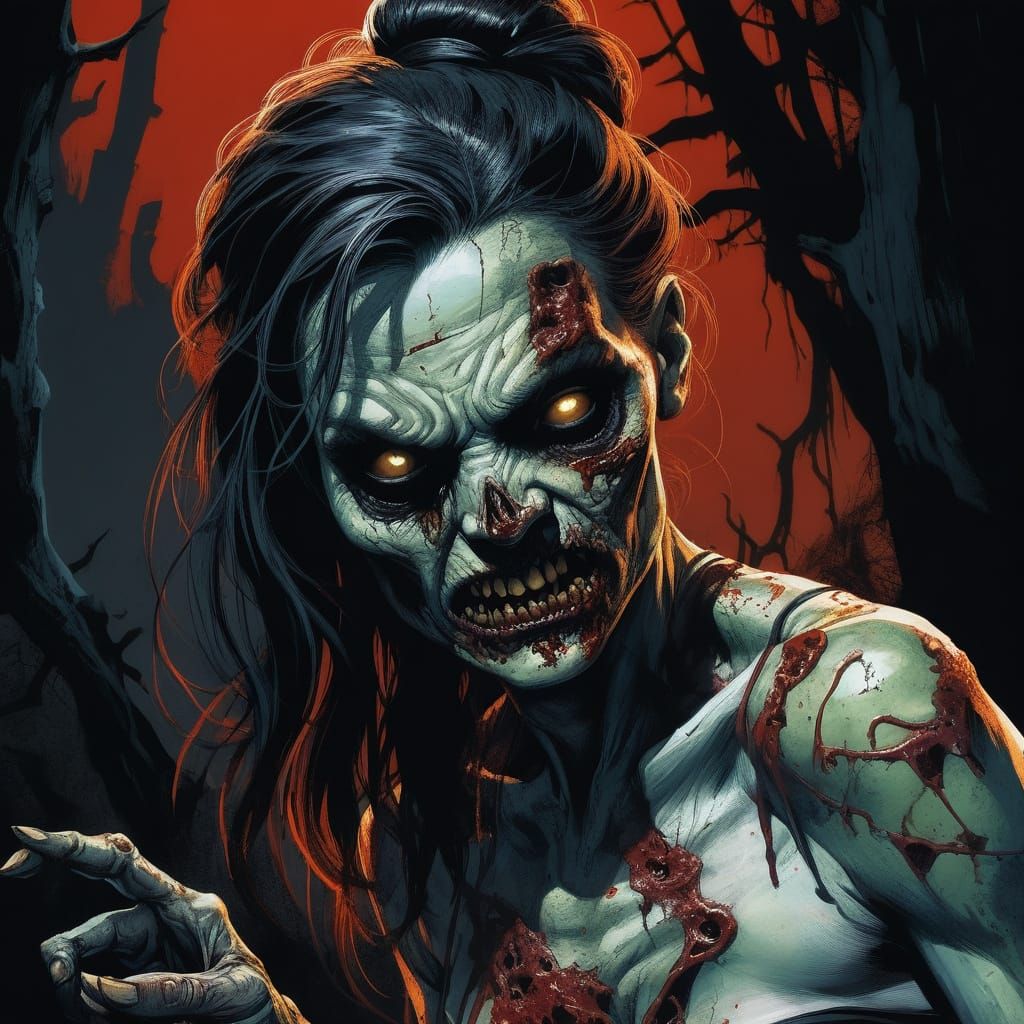Grotesque Zombie Pinup in Horror Comic Book Style