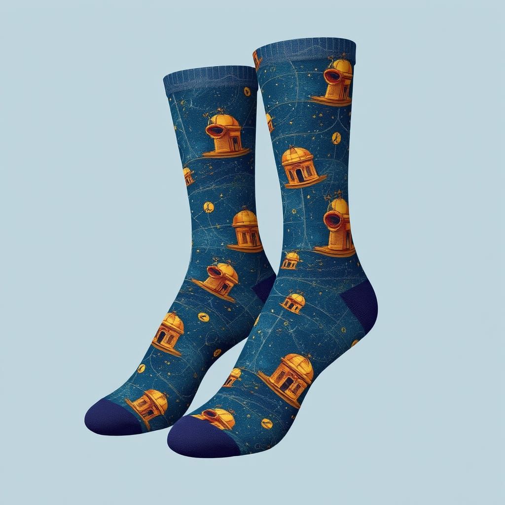 Art Deco Socks with Celestial Observatory Pattern