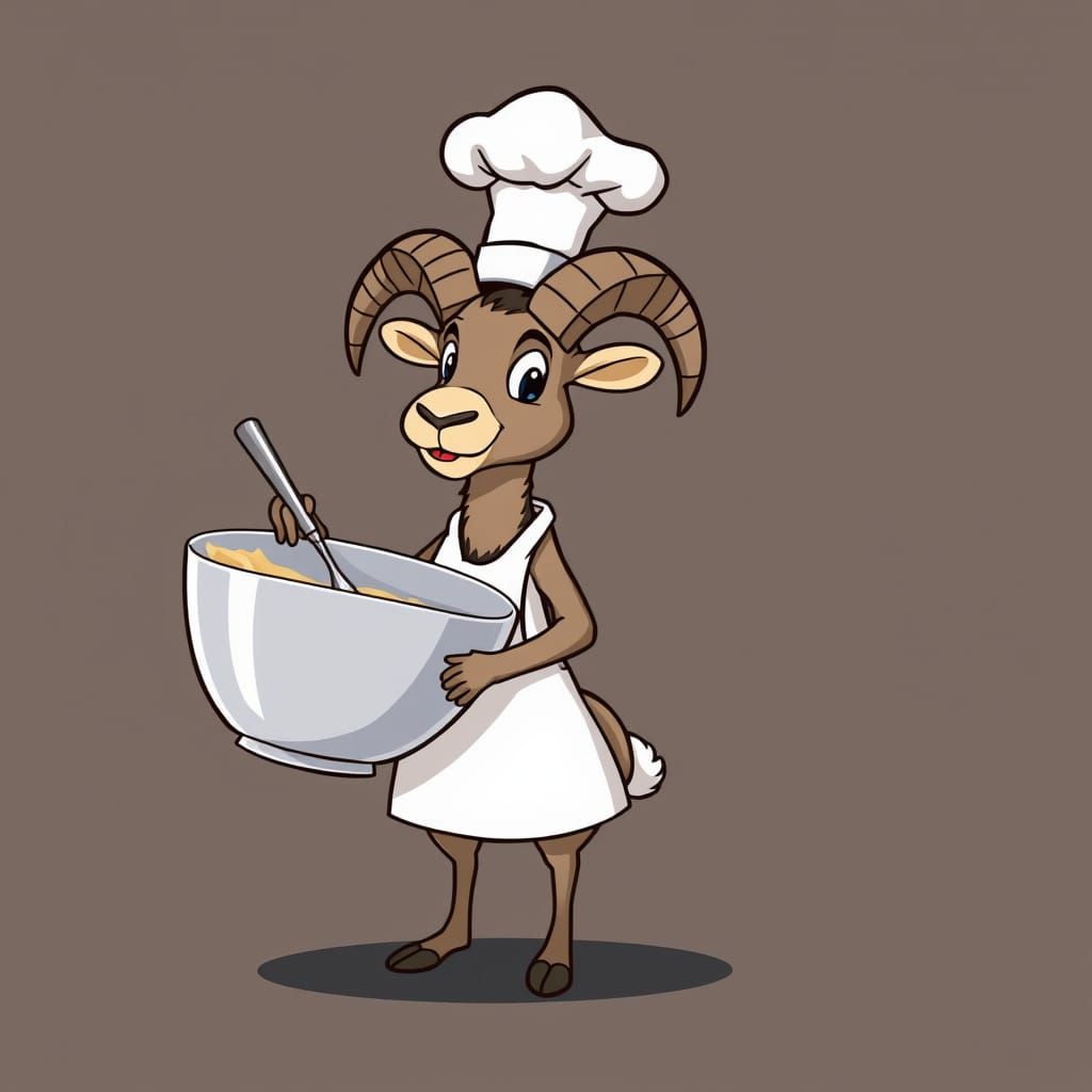 Cartoon Ram Chef Mixing Batter in Bowl