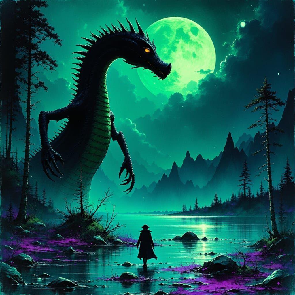 Loch Ness Monster Emerges Under Full Moon