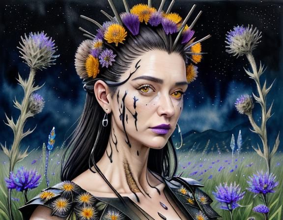 Moonlit Thistle Meadow: Hyperrealistic Surrealist Digital Ar...
