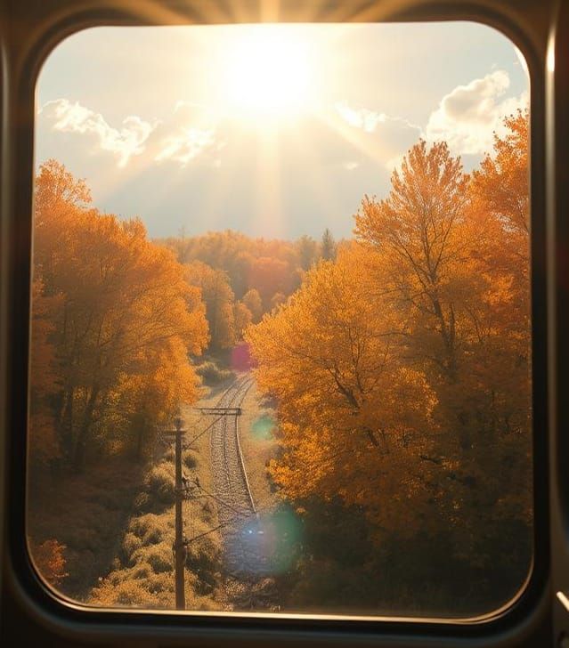 Autumn Train Journey in Bright Sunlight