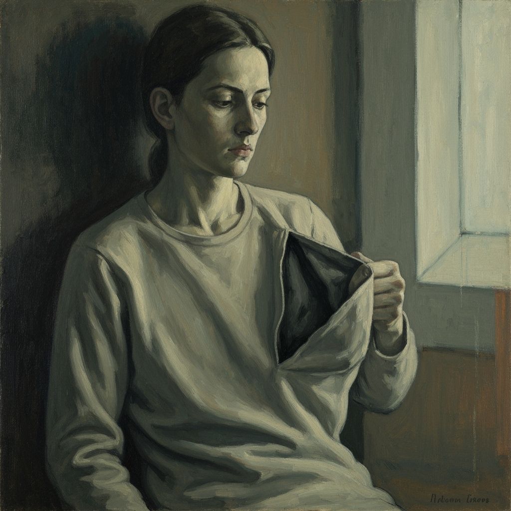 Melancholic Figure in Dimly Lit Room