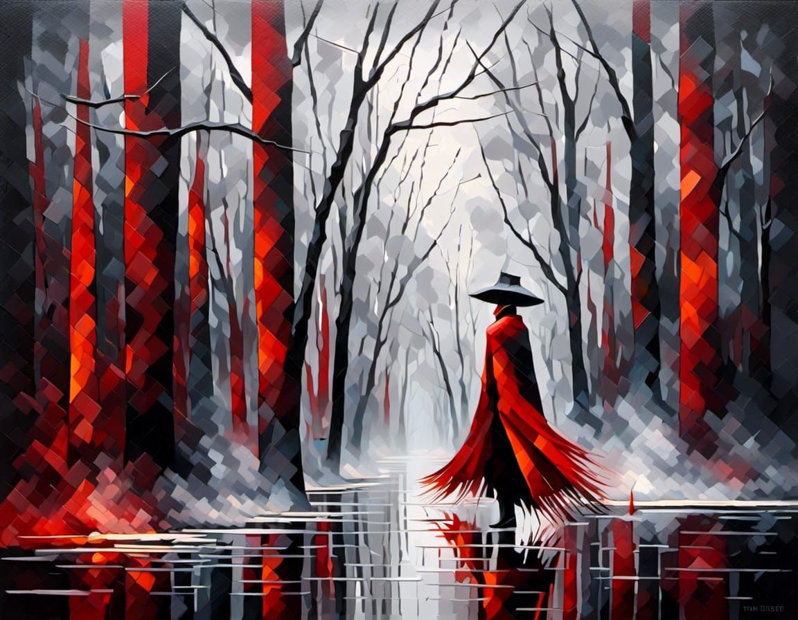 Predator in Shadows: Neo-Impressionist Geometric Art