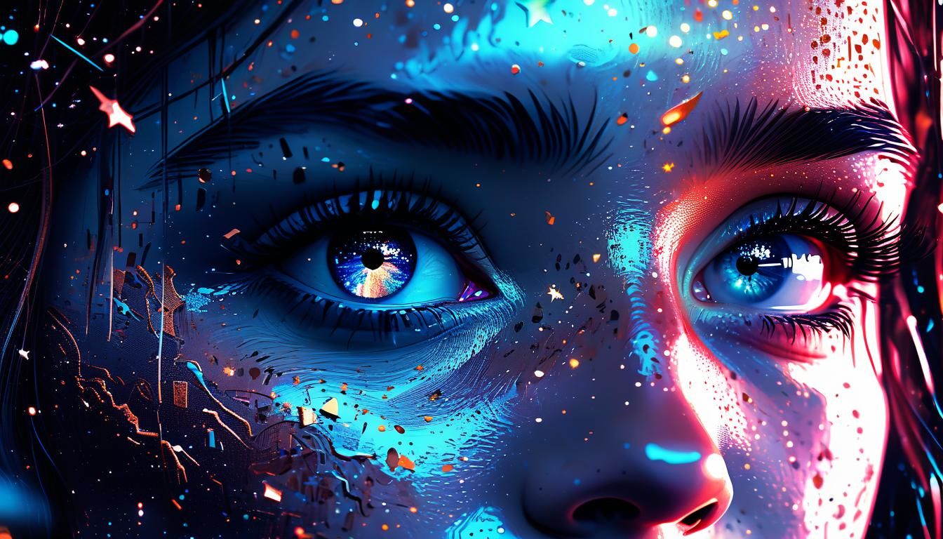 Galactic Eyes in Glitchy VHS Style