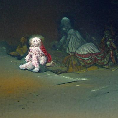 Creepy Doll in Street: Gothic Horror Style