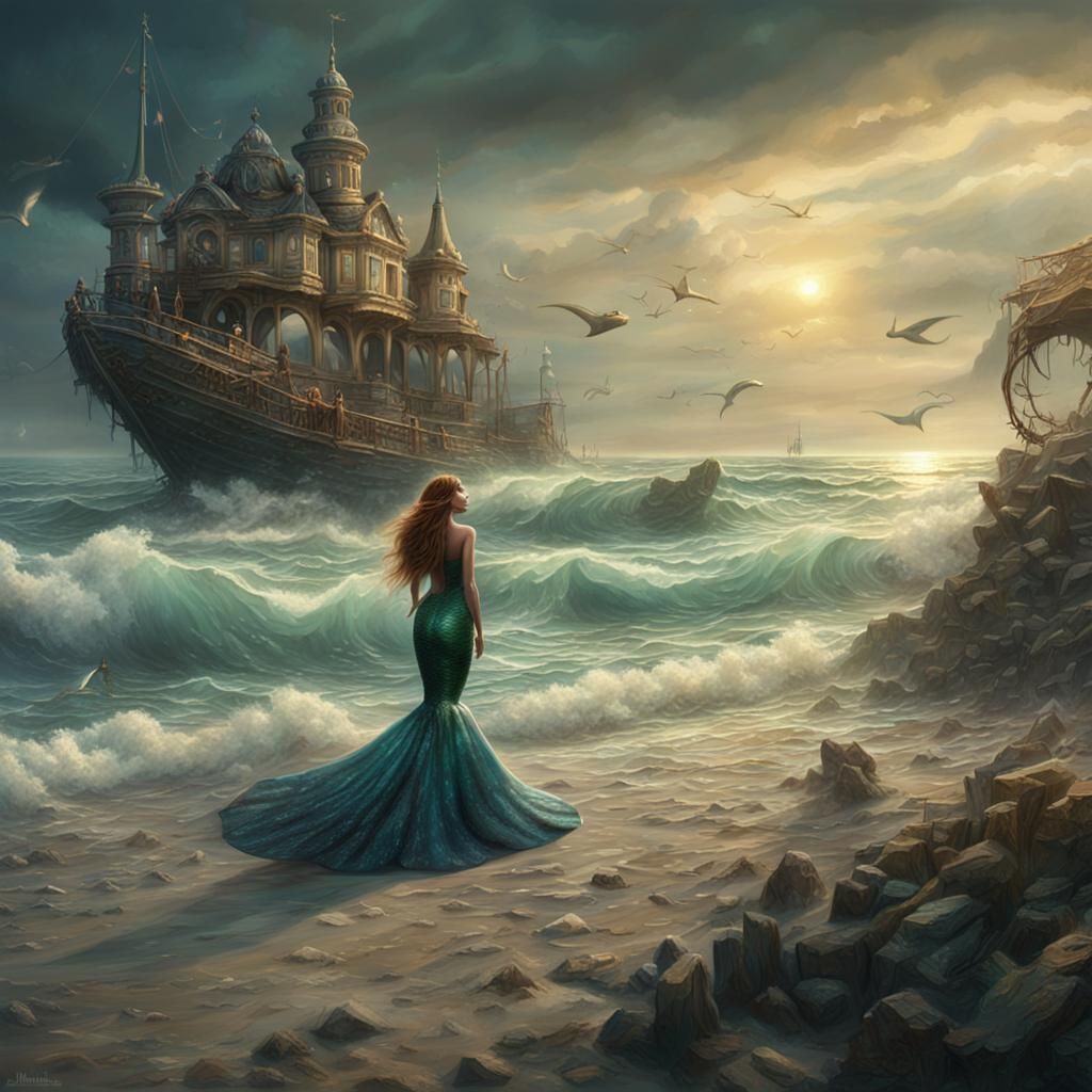 Mermaid on a Beach: Epic Fantasy Digital Painting
