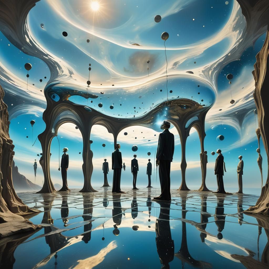 Surreal Dreamscape: Infinite Universes in Liquid Mirrors