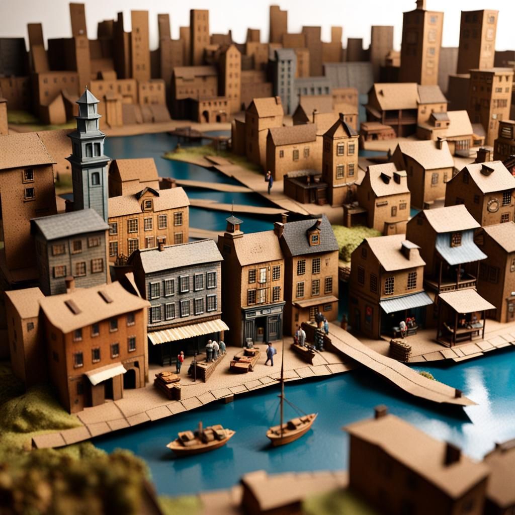 Miniature Kraft Paper Seaport City Diorama