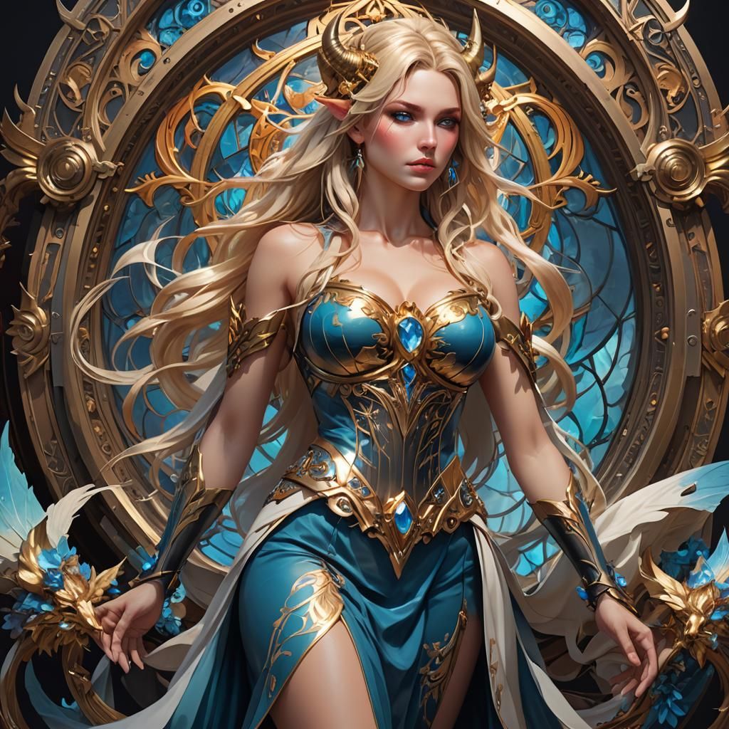 Demon Girl on Throne: Hyperdetailed Art Nouveau Portrait