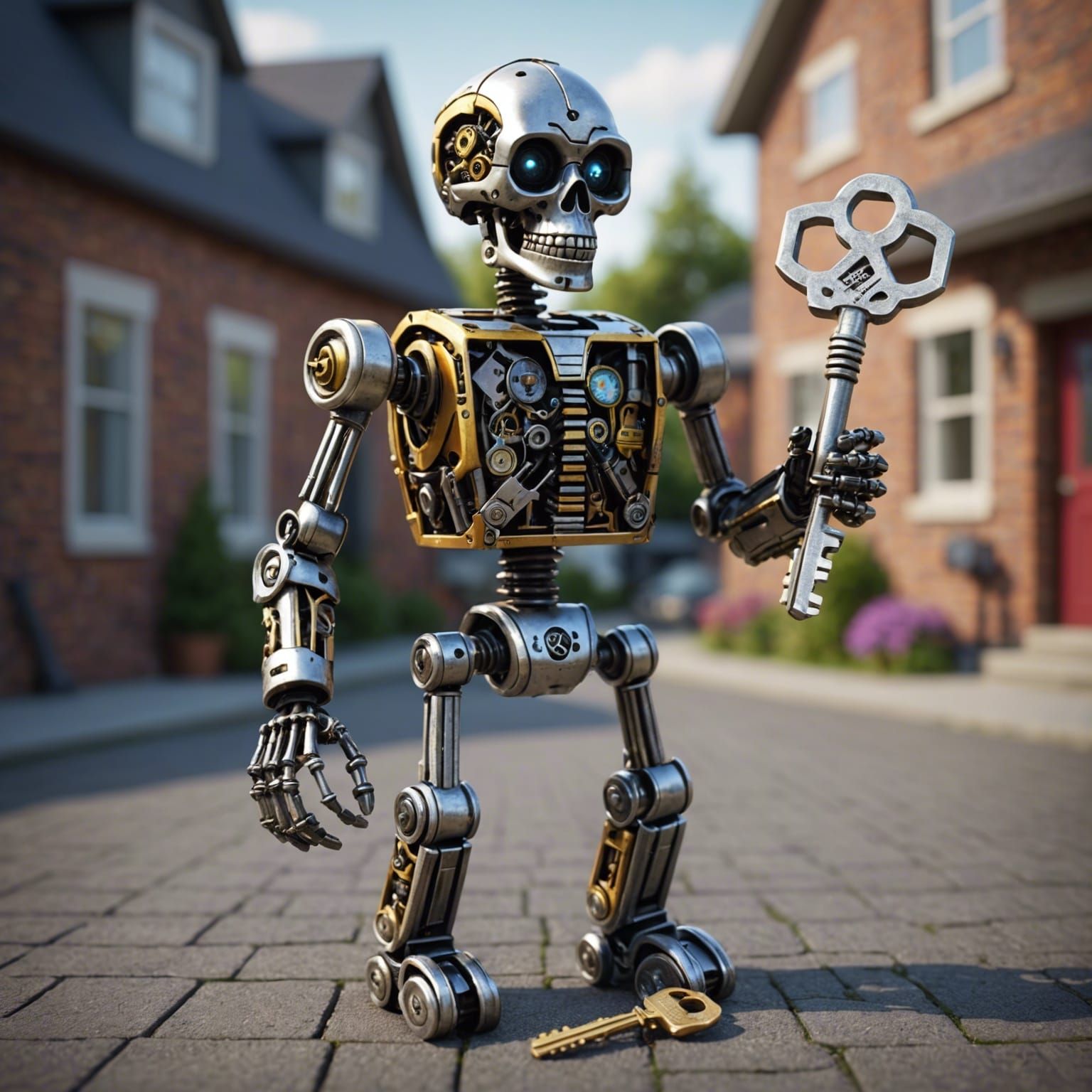 Skeleton Key Robot Holding a Giant Key