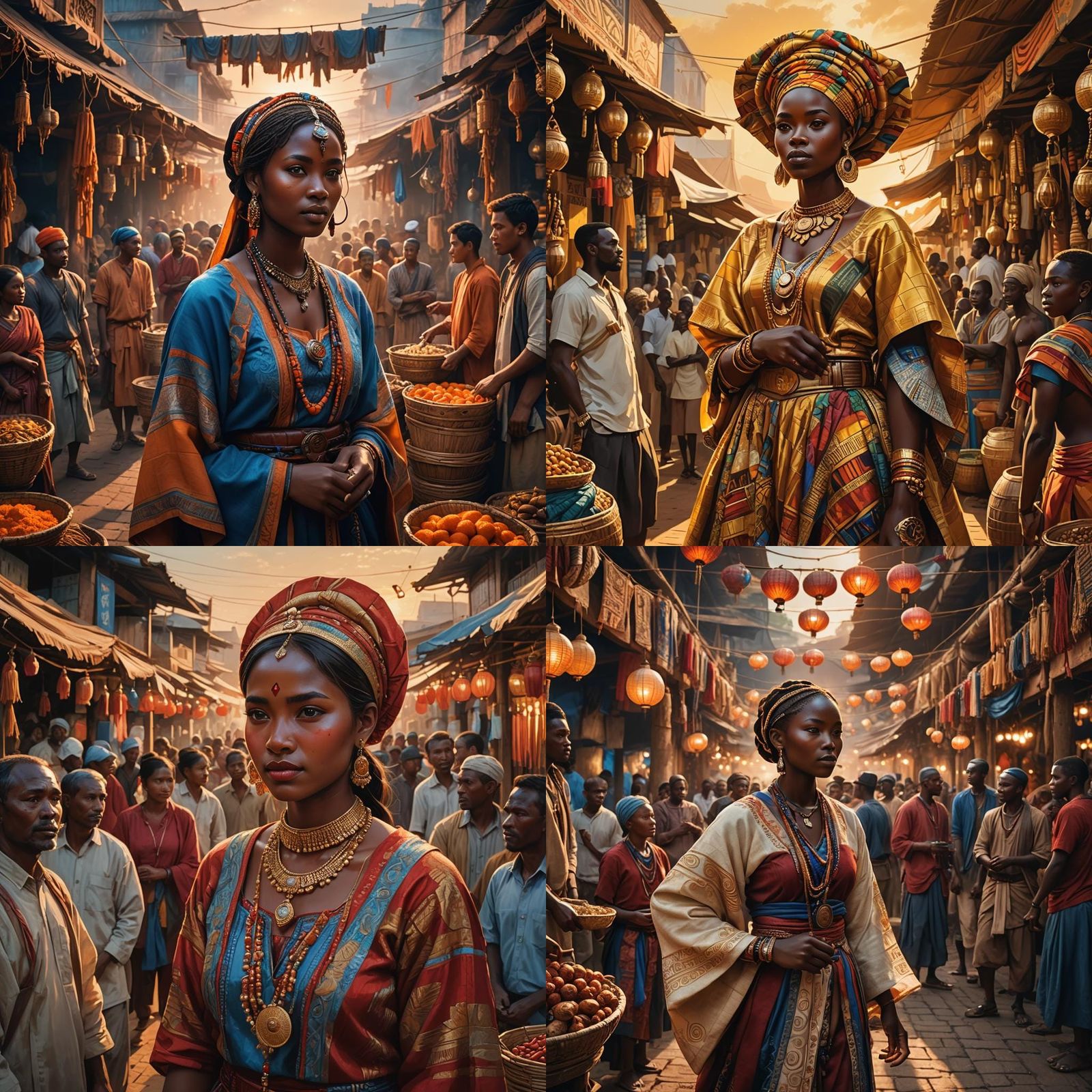 Ibo Woman in Traditional Attire, Romantic Market Scene